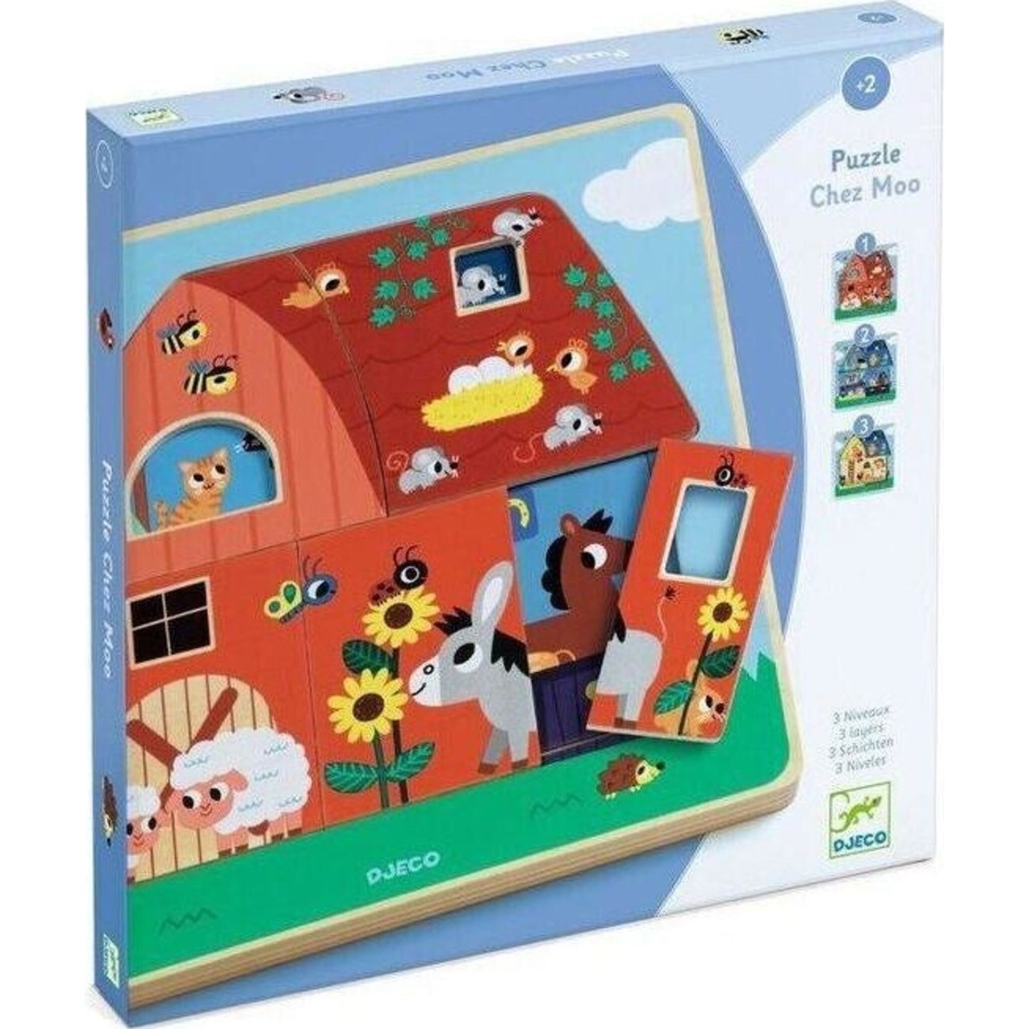 Djeco 12 piece Farm Barnyard 3 Layer Wooden Puzzle | Aster & Ruby