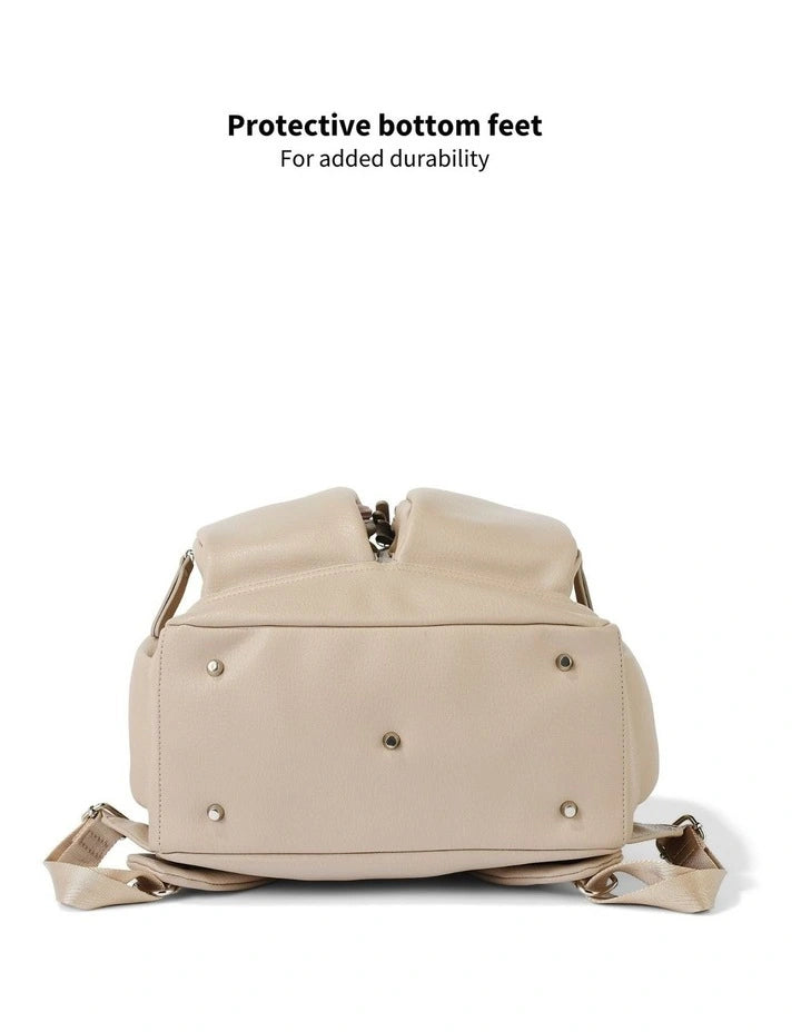 Faux Leather Nappy Backpack - Oat