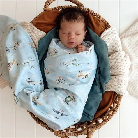 Snuggle Hunny Kids Taking Flight Organic Muslin Wrap | Aster & Ruby