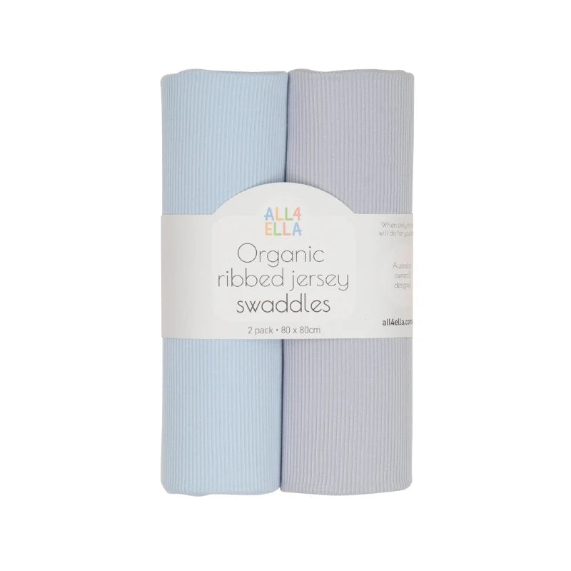 Blue & Grey Ribbed Jersey Swaddles 2pk