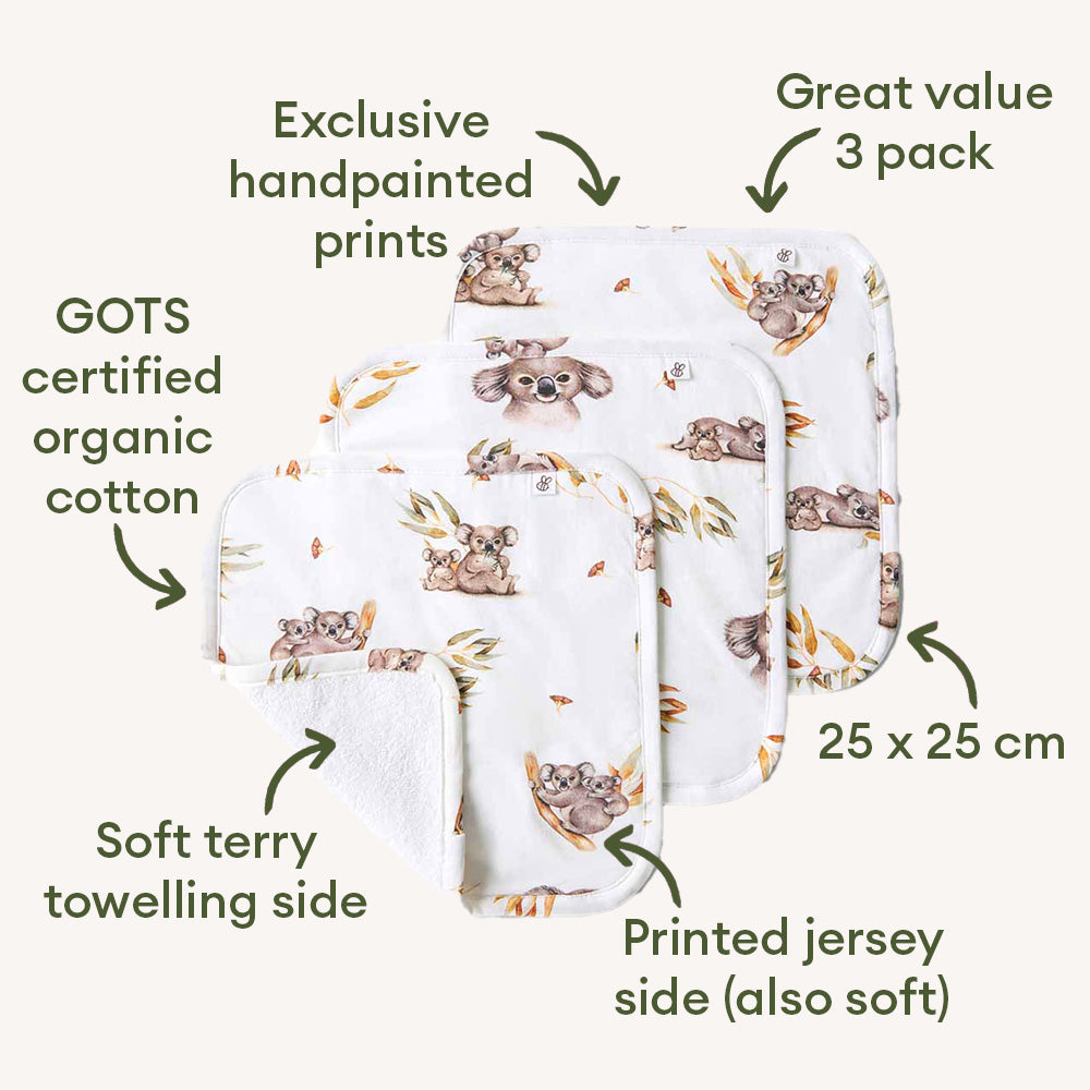 Koala Organic Wash Cloths 3pk