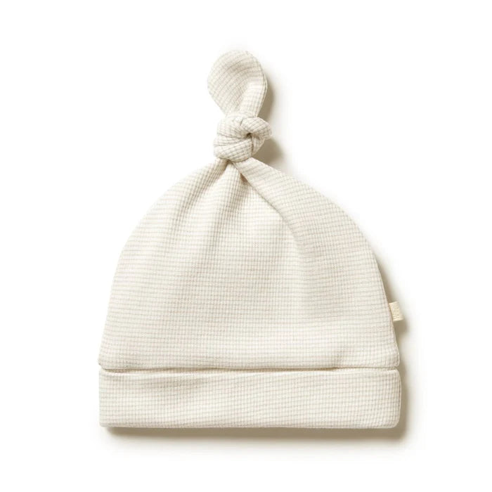 Organic Stripe Rib Knot Hat Oatmeal