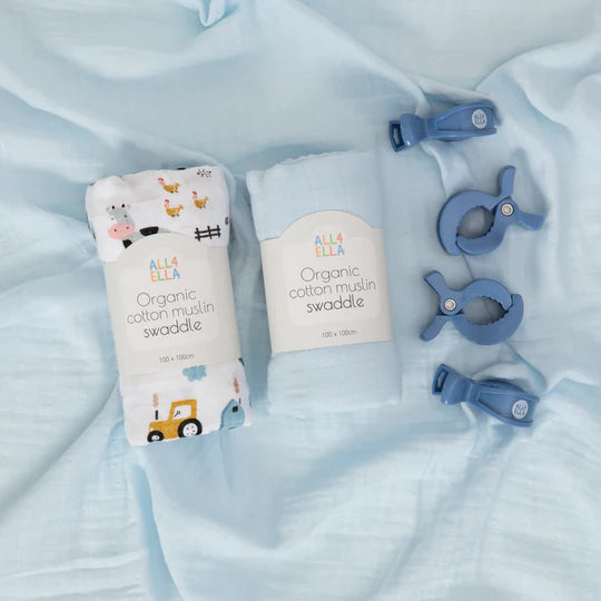 Swaddle 2pk & Pegs Gift set- Barnyard