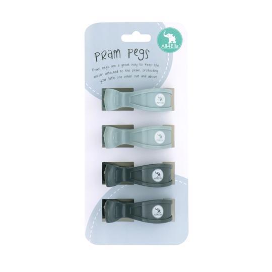 All4Ella Pram Pegs 4pk Steel Blue/Charcoal-Aster & Ruby