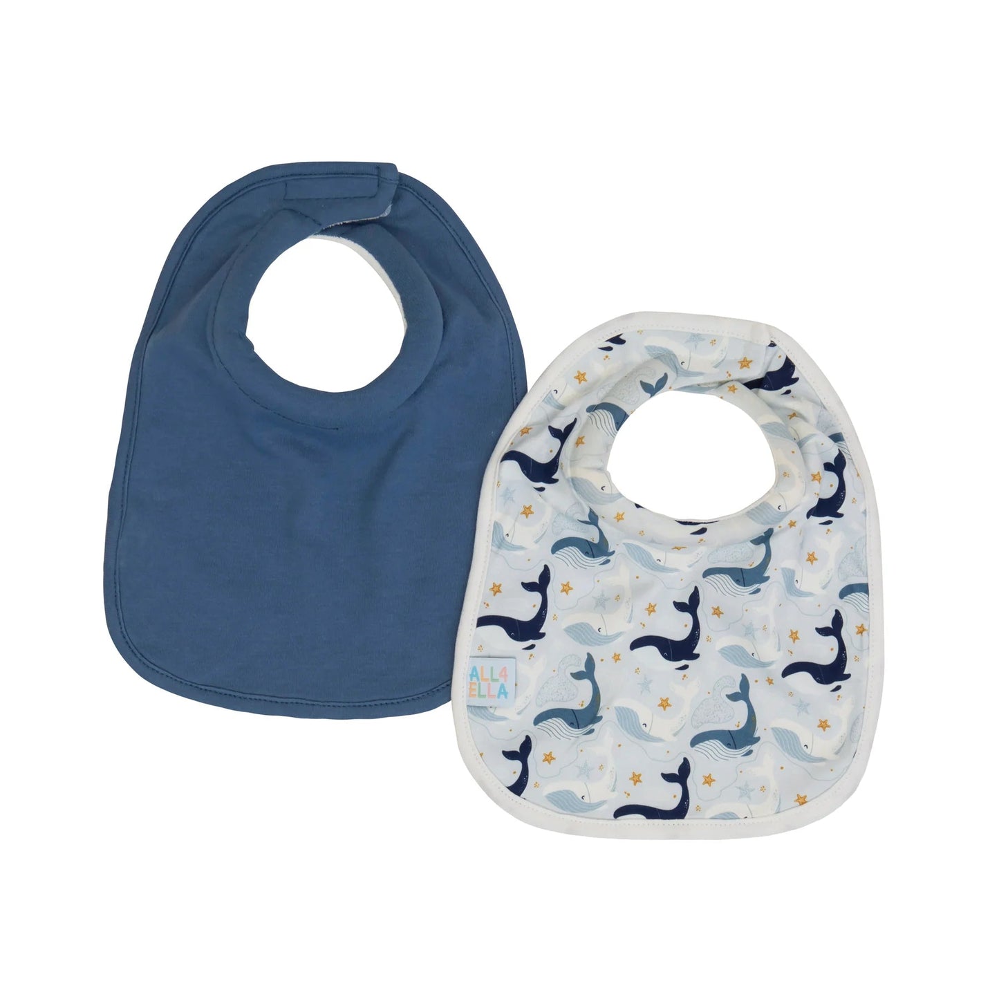 All4Ella Roll Neck Bib 2pk - Whales - Aster & Ruby