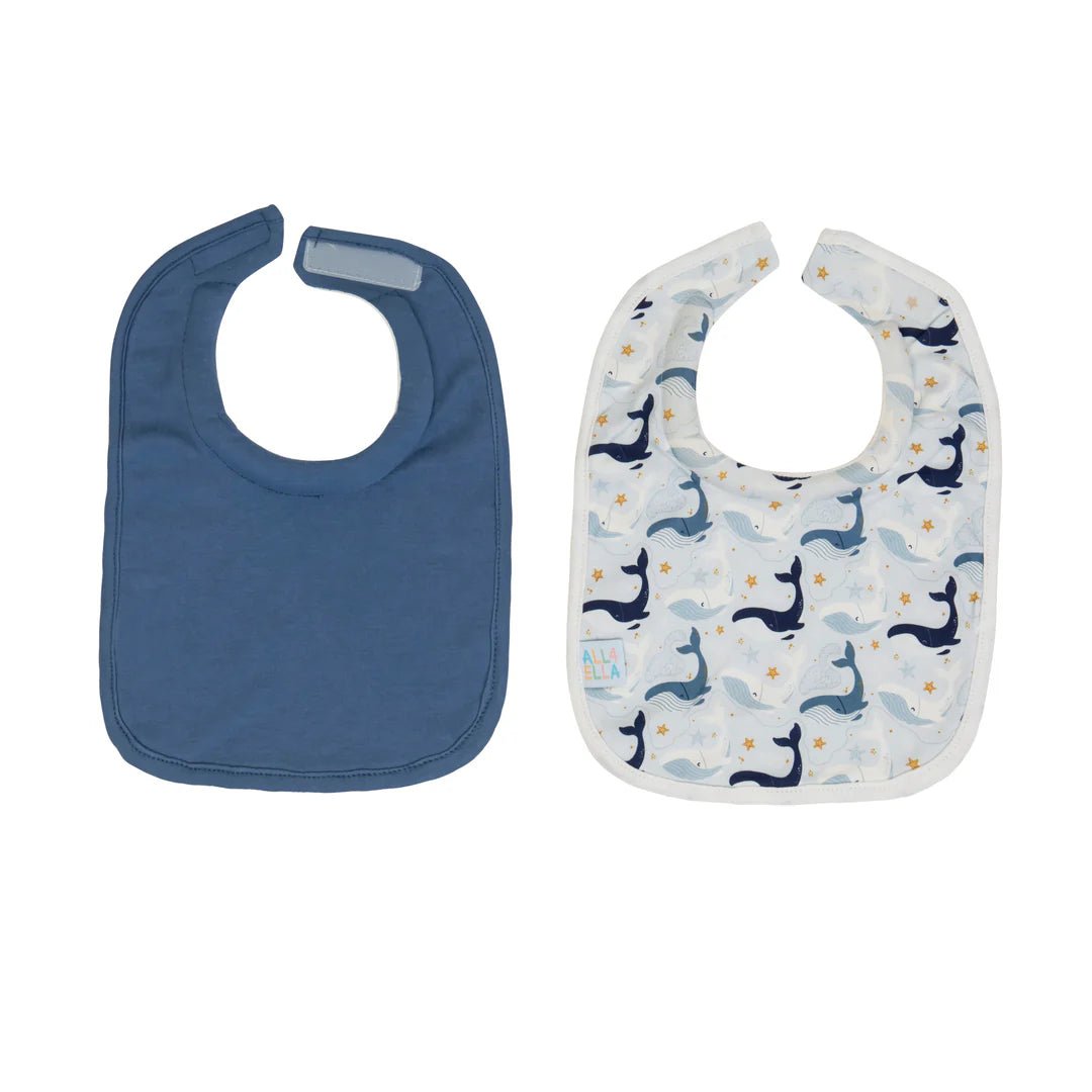 All4Ella Roll Neck Bib 2pk - Whales - Aster & Ruby