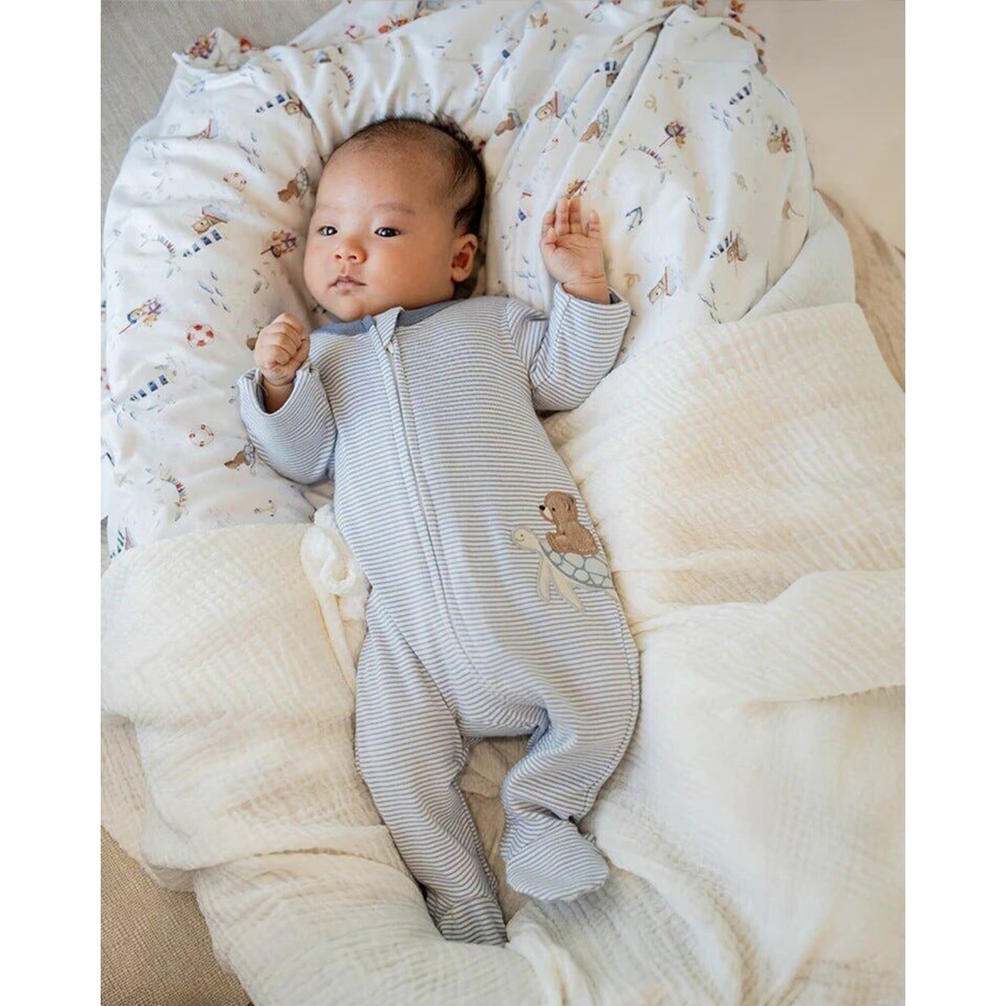 Bebe AXEL STRIPE ORGANIC LS ZIP ROMPER | Aster & Ruby