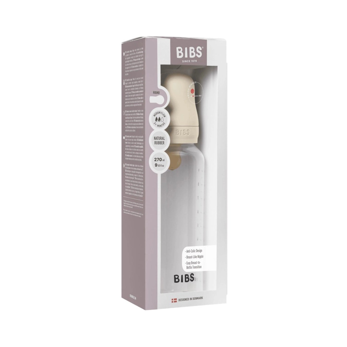 Baby Bottle Latex 270ml Medium Flow Ivory - Aster & Ruby