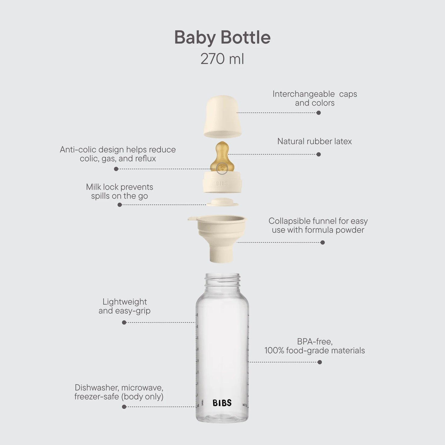 Baby Bottle Silicone 270ml Medium Flow Ivory - Aster & Ruby