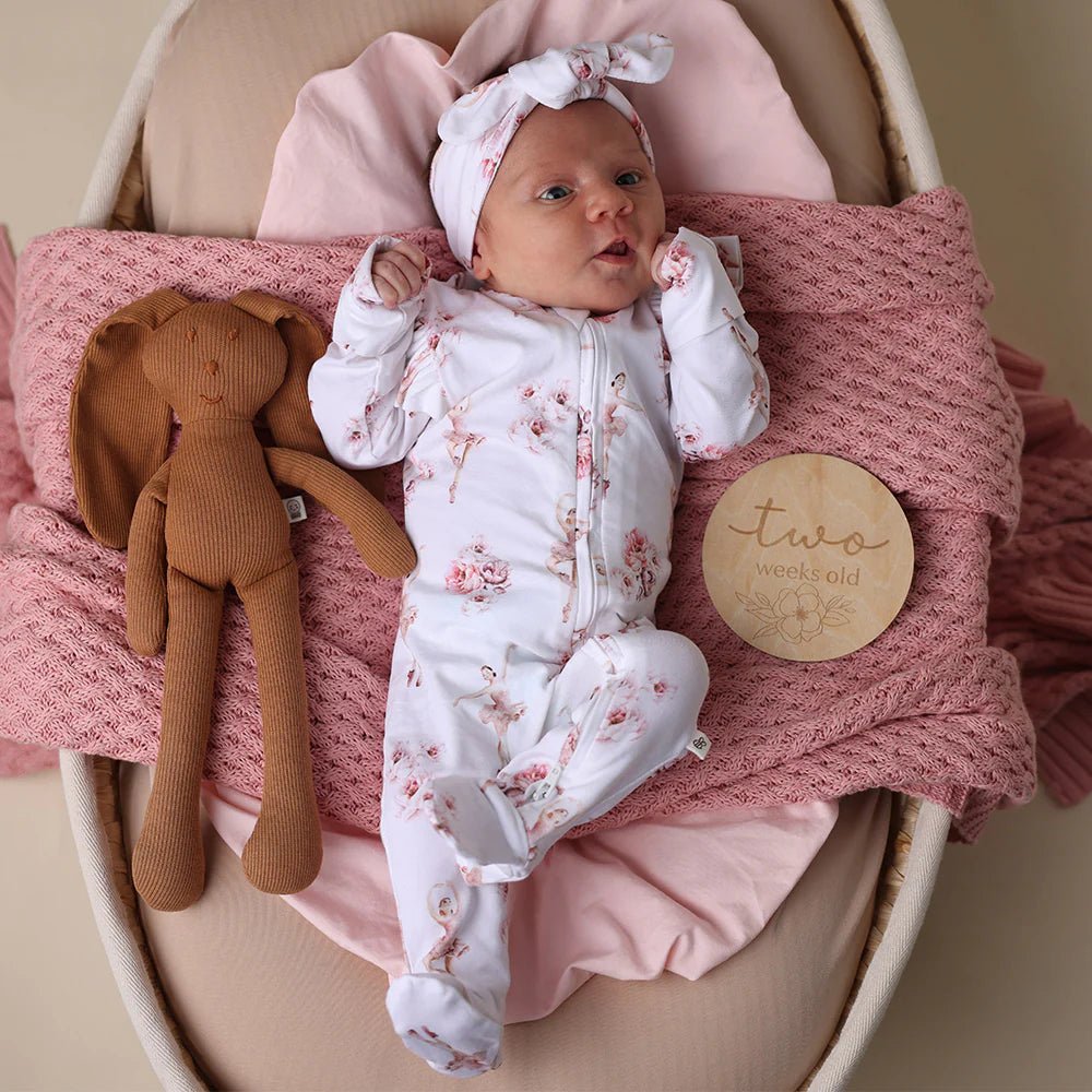 Ballerina Organic Snuggle Sleepsuit Zip Footie with Frill - Aster & Ruby