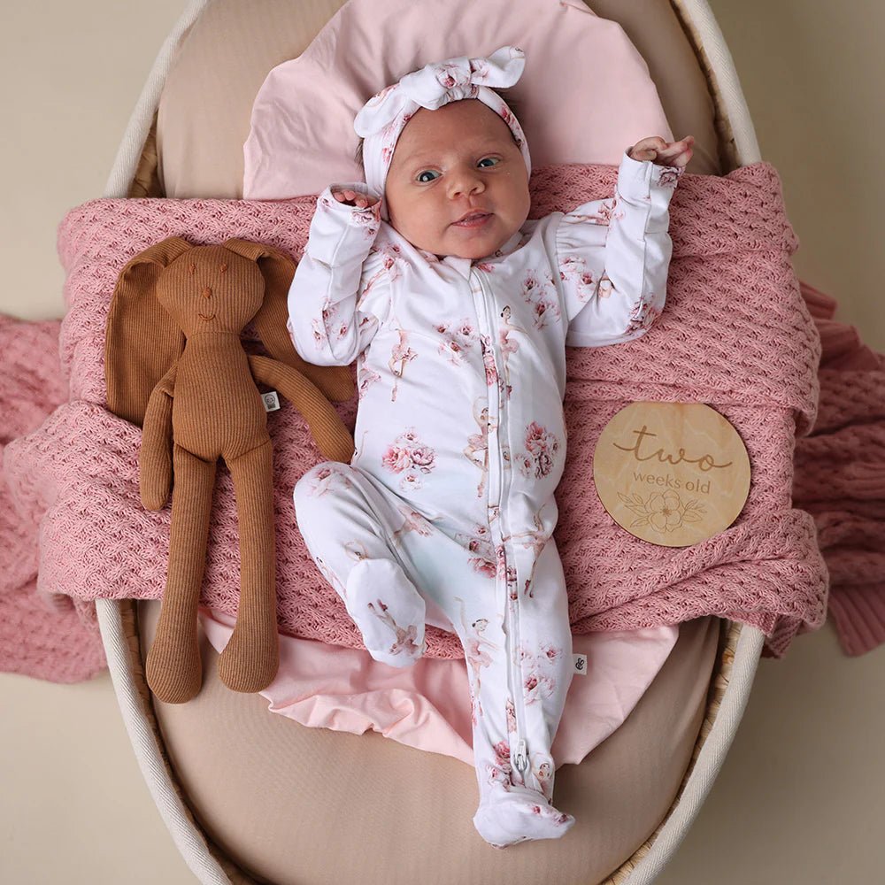 Ballerina Organic Snuggle Sleepsuit Zip Footie with Frill - Aster & Ruby