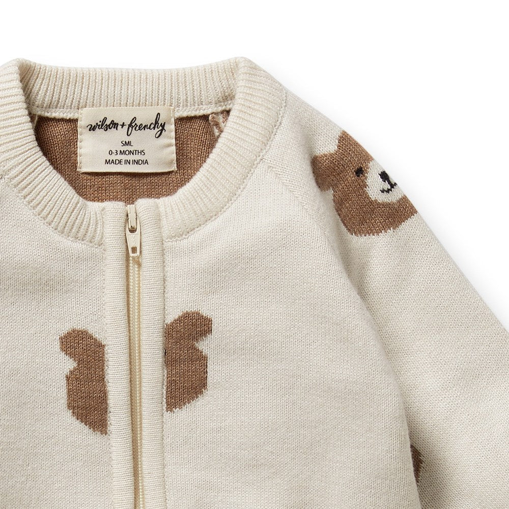 Beary Cute Organic Knitted Jacquard Growsuit - Aster & Ruby