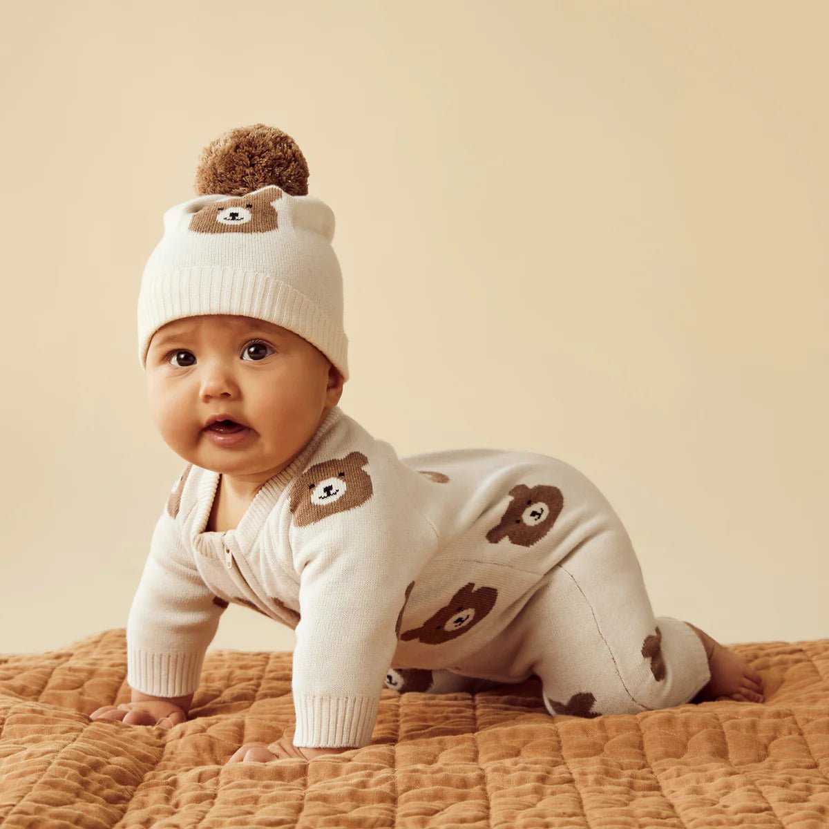 Beary Cute Organic Knitted Jacquard Growsuit - Aster & Ruby