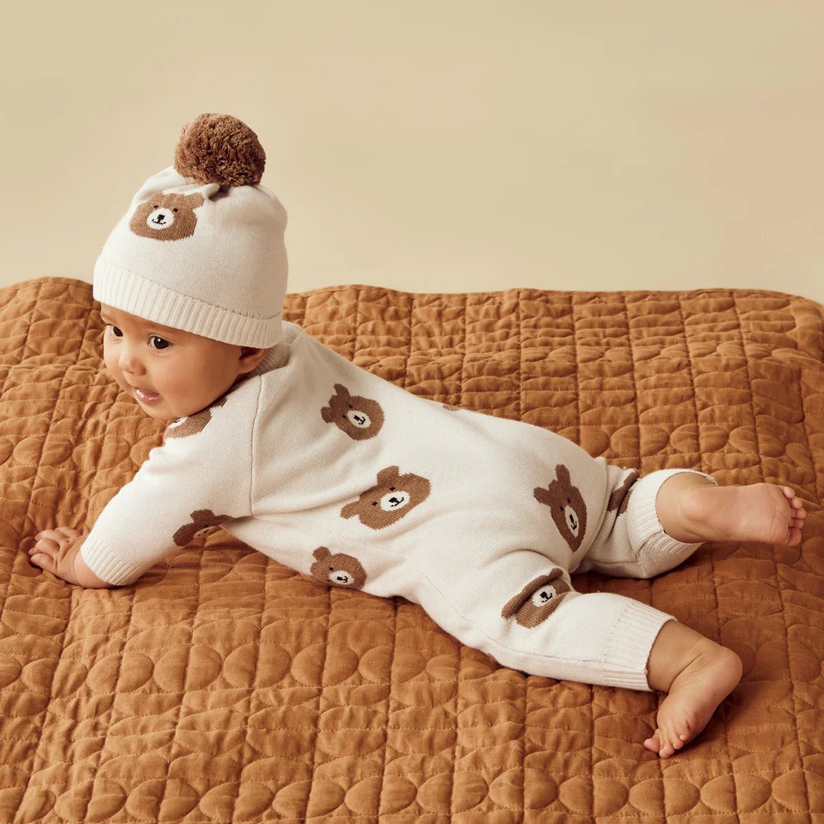 Beary Cute Organic Knitted Jacquard Growsuit - Aster & Ruby