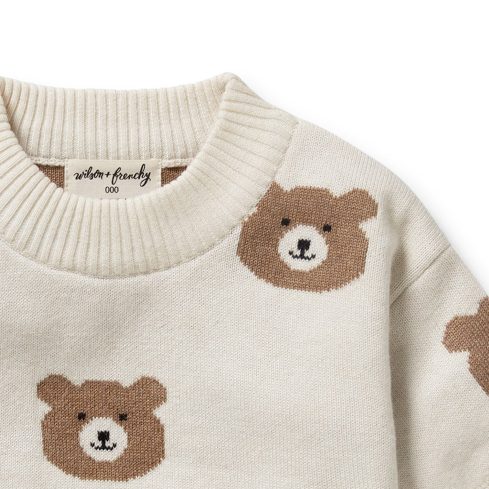 Beary Cute Organic Knitted Jacquard Jumper - Aster & Ruby