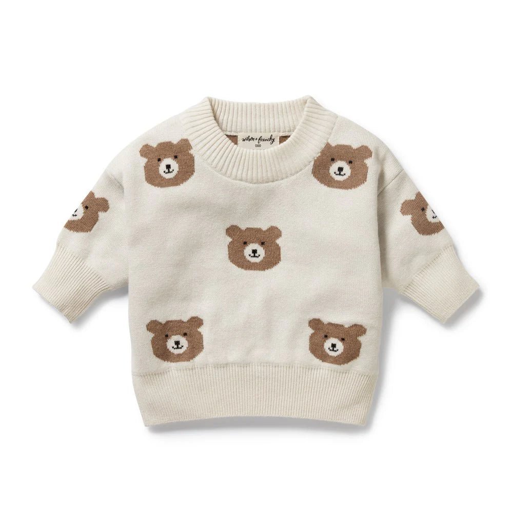 Beary Cute Organic Knitted Jacquard Jumper - Aster & Ruby