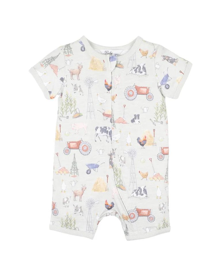 Bebe Chester Print S/S Zip Romper - Aster & Ruby