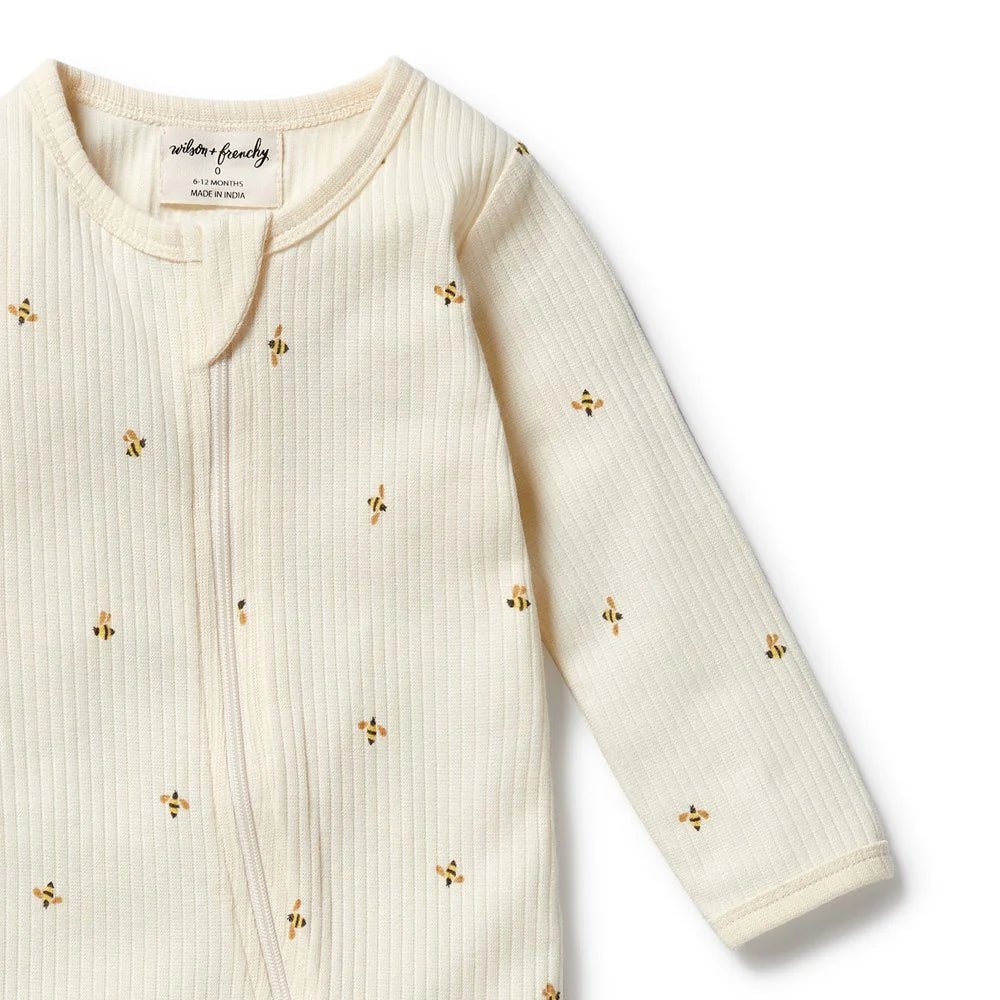 Bee Mine Organic Zipsuit with Feet - Aster & Ruby