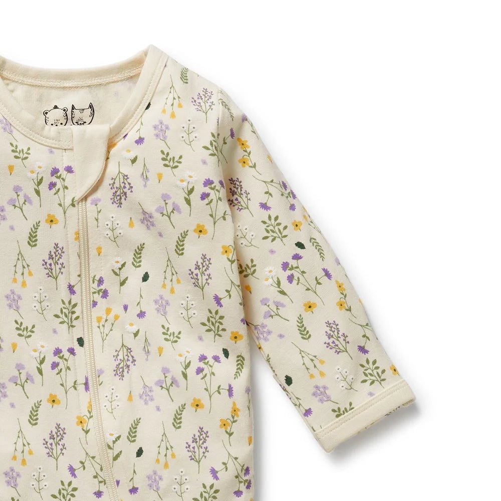 Bella Floral Organic Zipsuit with Feet - Aster & Ruby