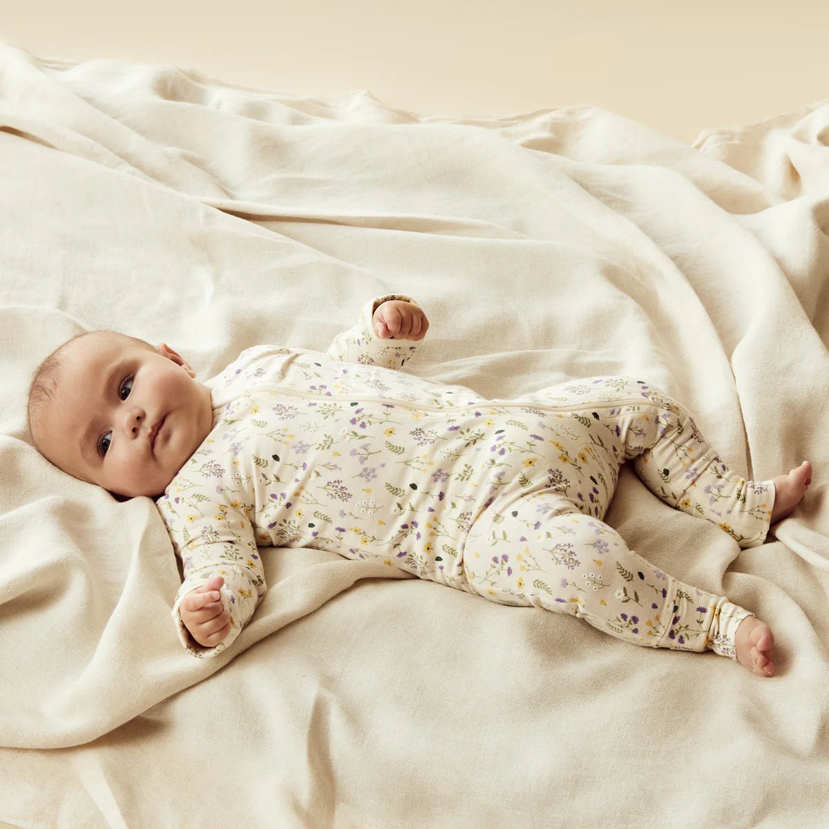 Bella Floral Organic Zipsuit with Feet - Aster & Ruby