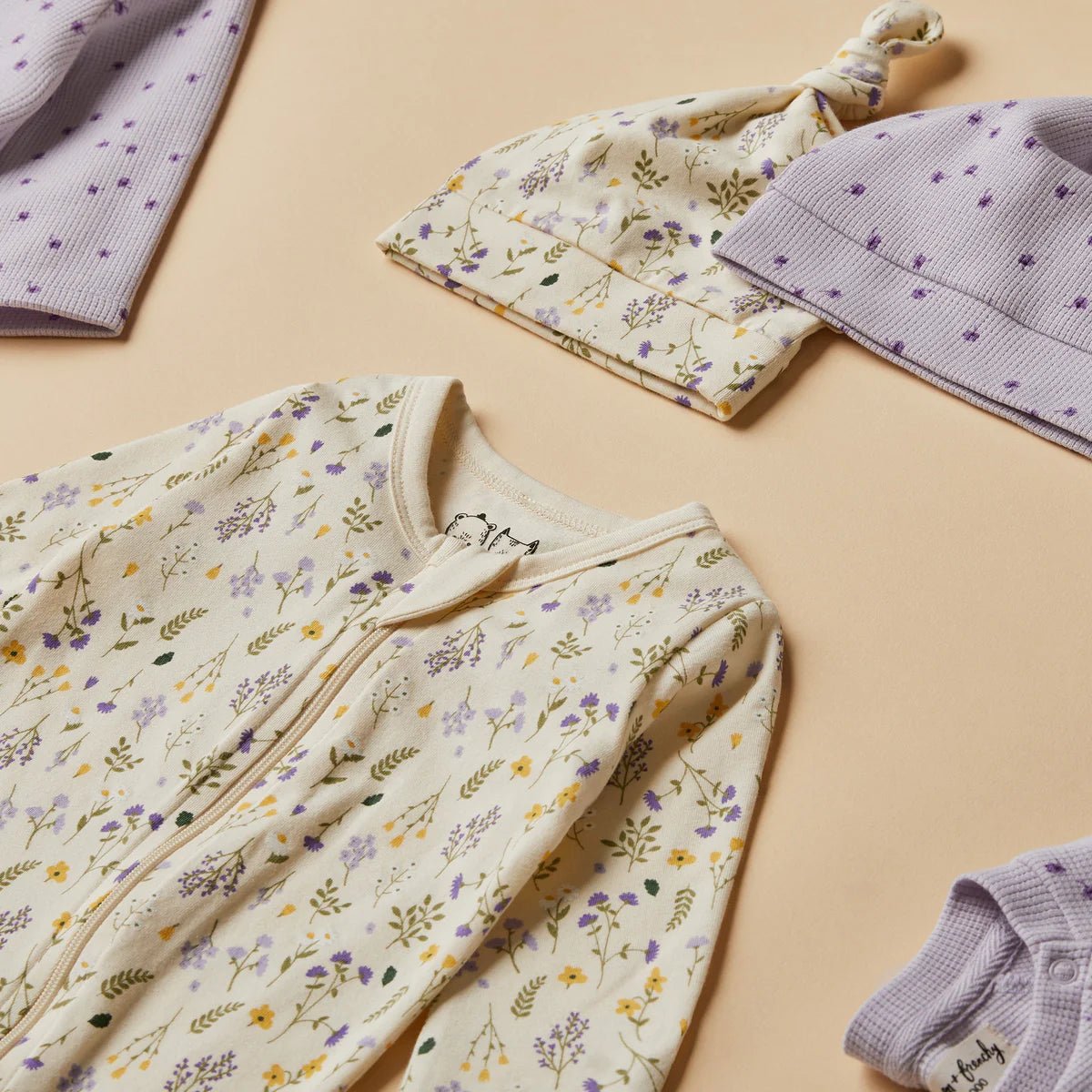 Bella Floral Organic Zipsuit with Feet - Aster & Ruby