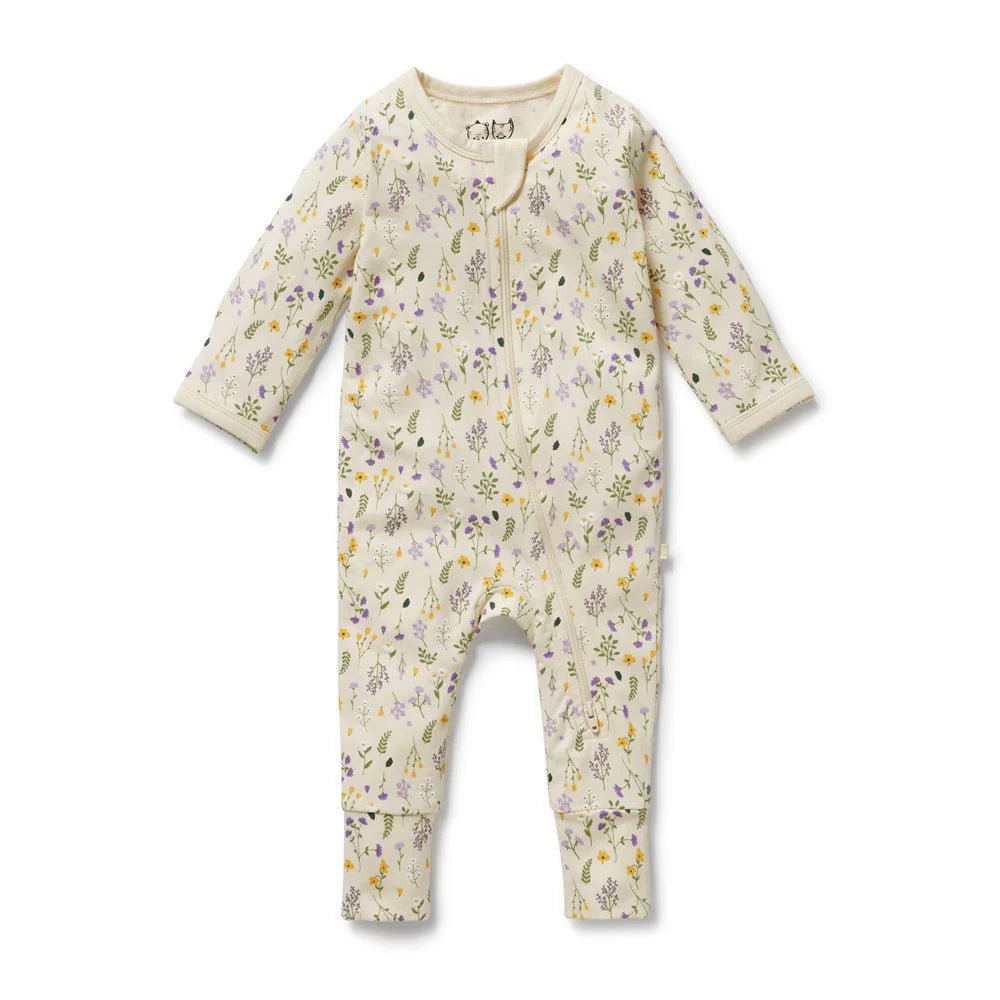 Bella Floral Organic Zipsuit with Feet - Aster & Ruby