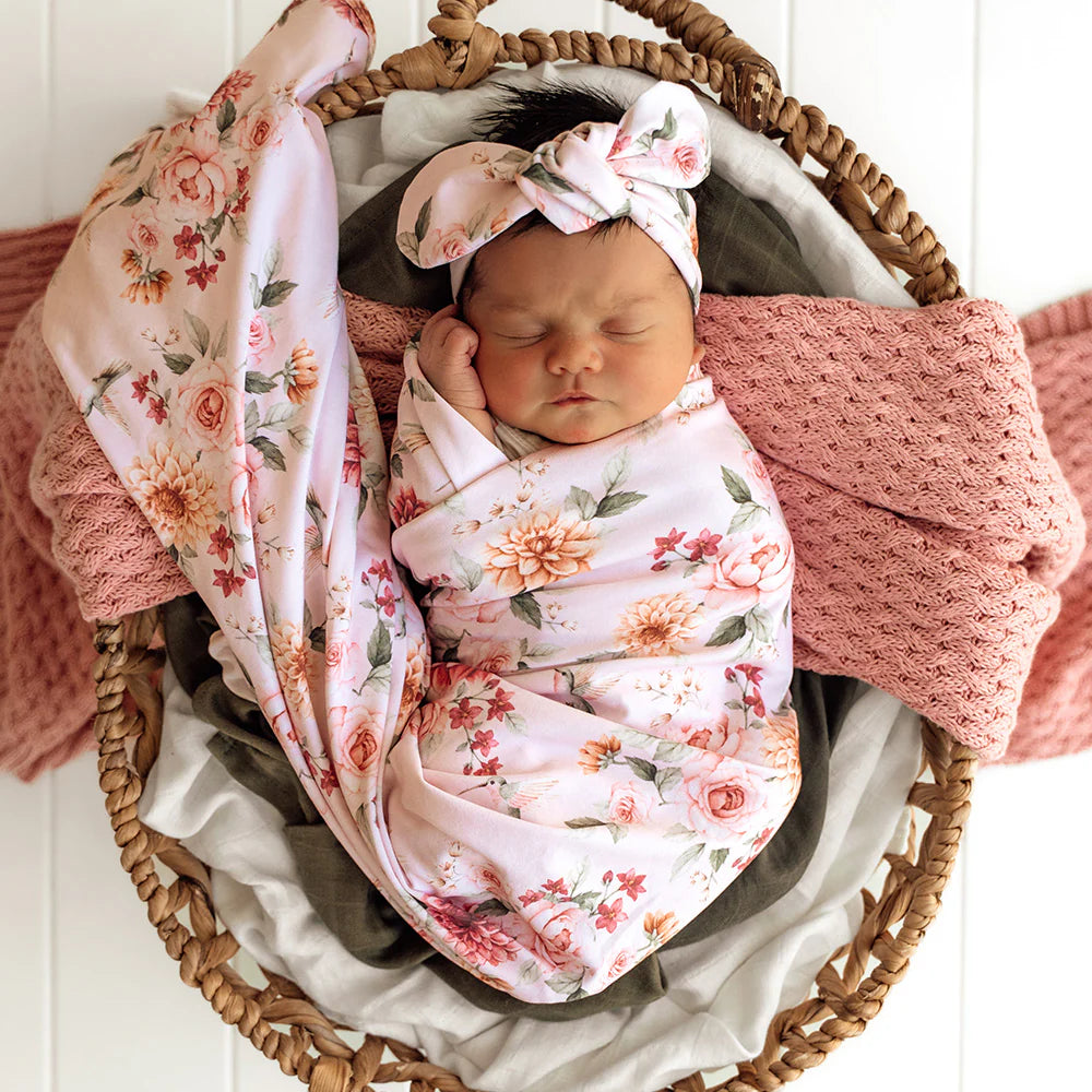 Birds & Blooms Organic Jersey Wrap & Topknot Set