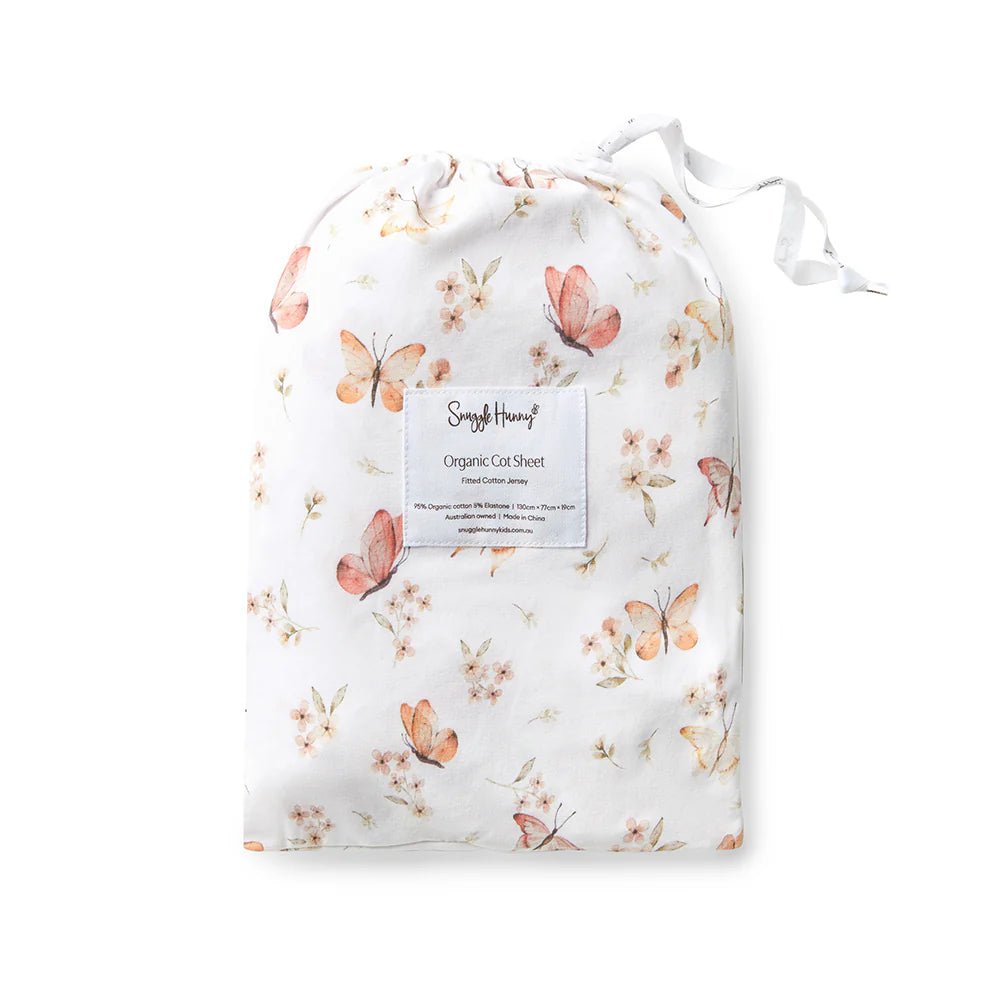Butterfly Organic Fitted Cot Sheet - Aster & Ruby