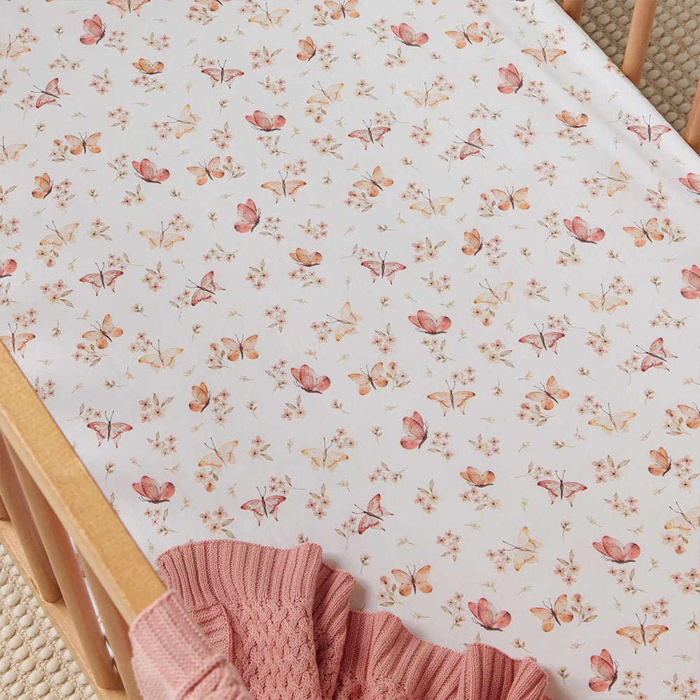 Butterfly Organic Fitted Cot Sheet - Aster & Ruby