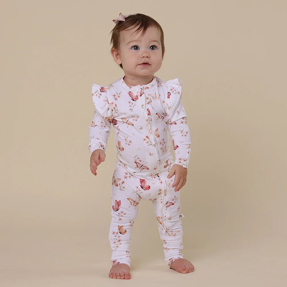 Butterfly Organic Snugglesuit Convertible Romper with Frill - Aster & Ruby