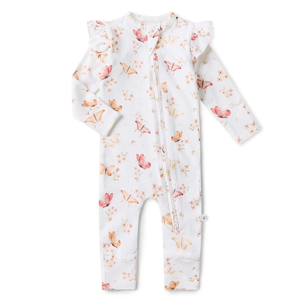 Butterfly Organic Snugglesuit Convertible Romper with Frill - Aster & Ruby