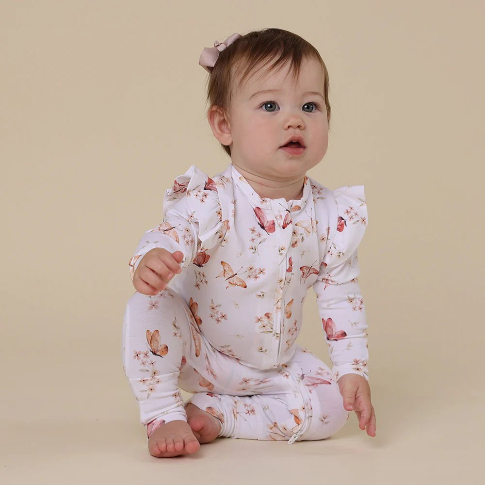 Butterfly Organic Snugglesuit Convertible Romper with Frill - Aster & Ruby