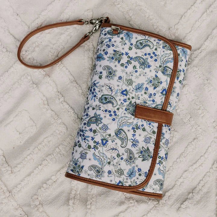 Change Mat Clutch - Blue Paisley & Tan - Aster & Ruby