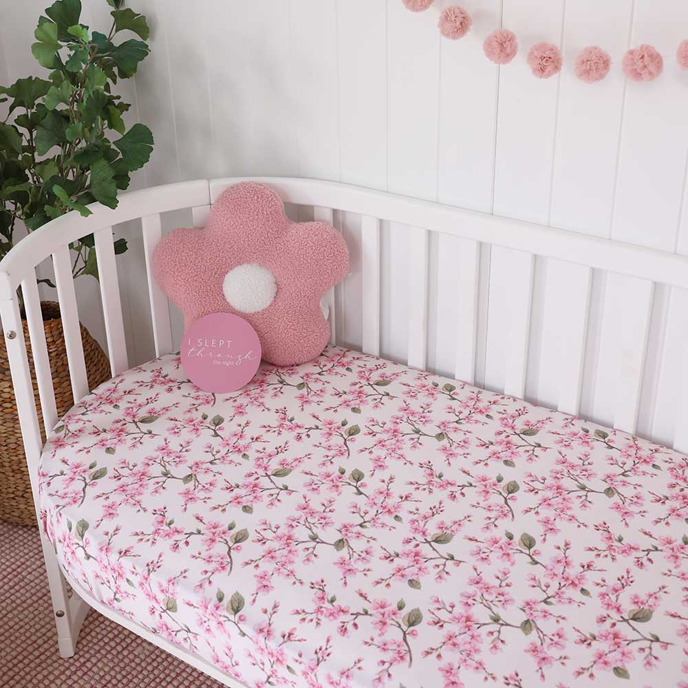Cherry Blossom Organic Fitted Cot Sheet - Aster & Ruby