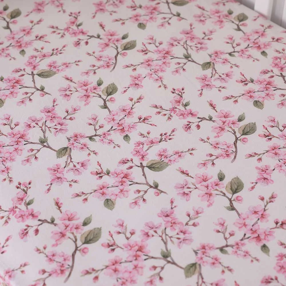 Cherry Blossom Organic Fitted Cot Sheet - Aster & Ruby