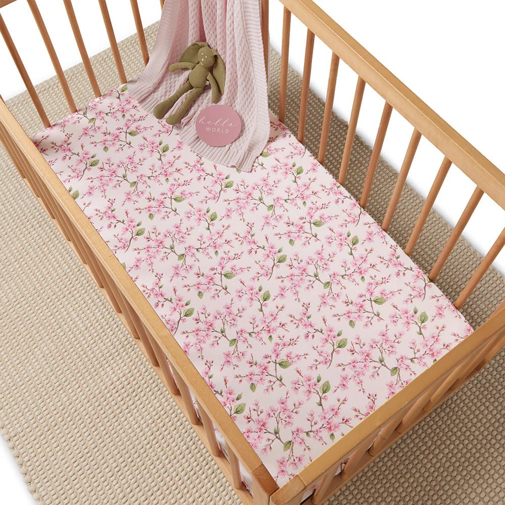 Cherry Blossom Organic Fitted Cot Sheet - Aster & Ruby