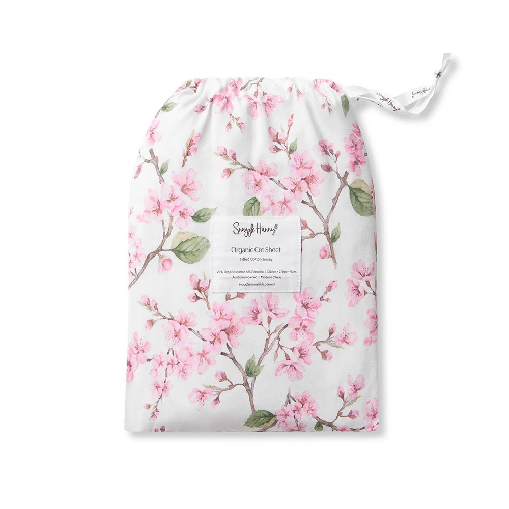 Cherry Blossom Organic Fitted Cot Sheet - Aster & Ruby