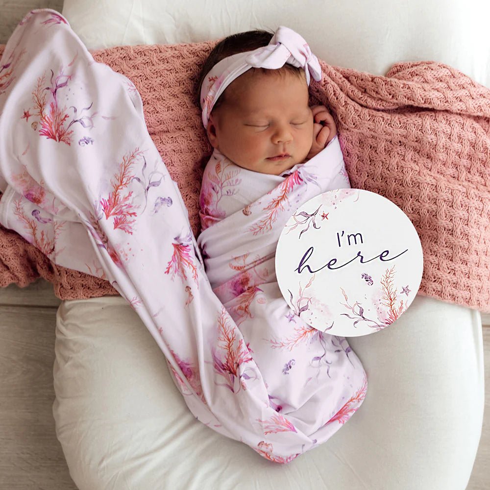 Coral Organic Jersey Wrap & Topknot Set - Aster & Ruby