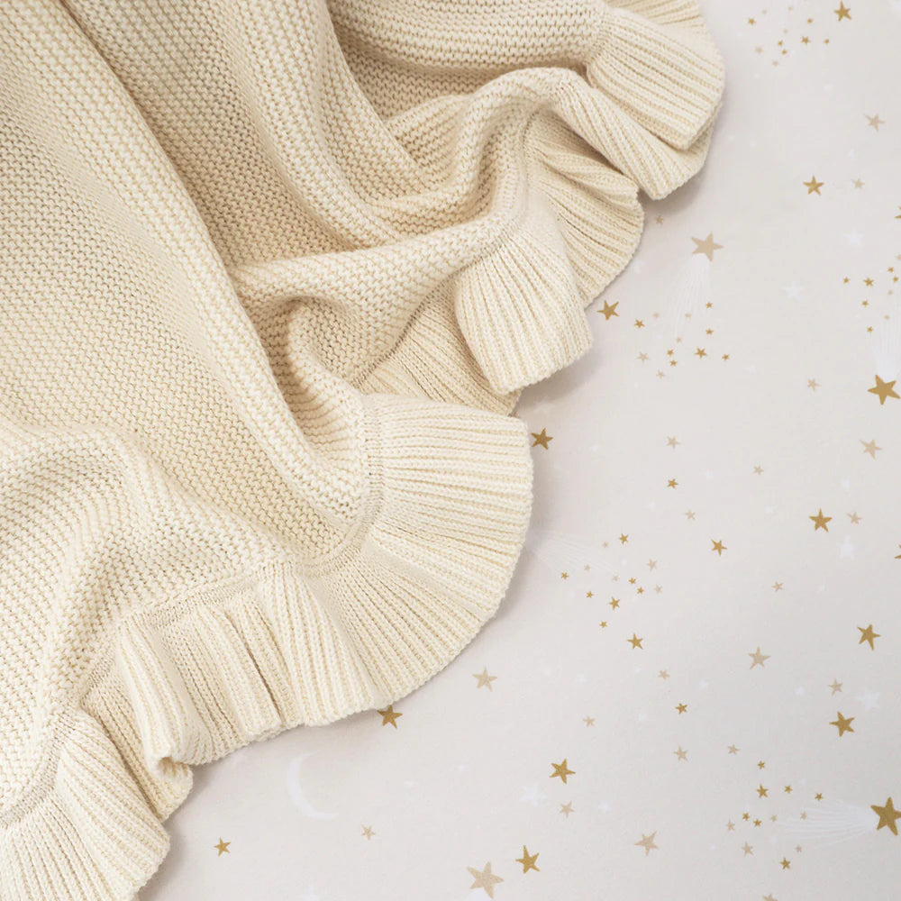 Cream Ruffle Knit Organic Baby Blanket