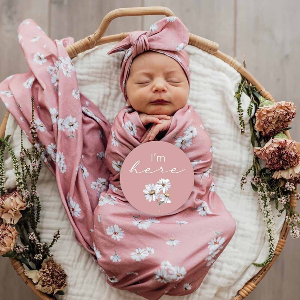 Daisy Organic Jersey Wrap & Topknot Set - Aster & Ruby