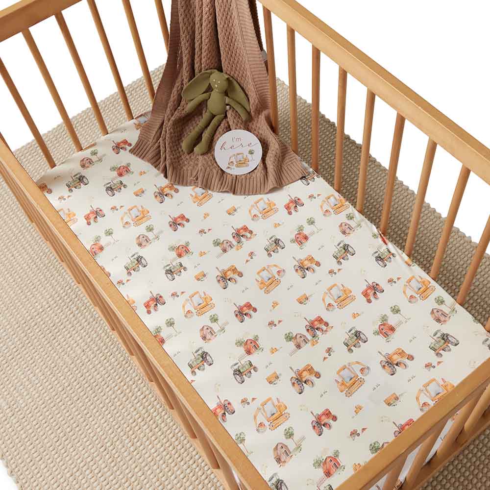 Diggers Organic Fitted Cot Sheet - Aster & Ruby