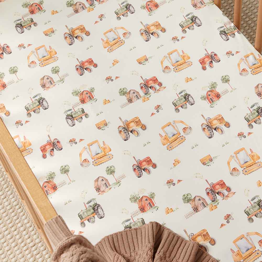 Diggers Organic Fitted Cot Sheet - Aster & Ruby