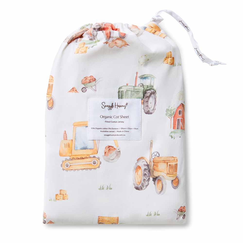 Diggers Organic Fitted Cot Sheet - Aster & Ruby