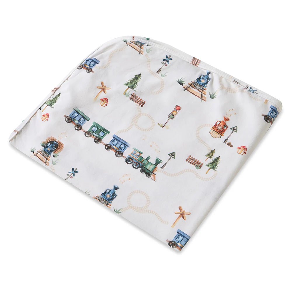 Diggers & Tractors Organic Jersey Wrap & Beanie Set - Aster & Ruby