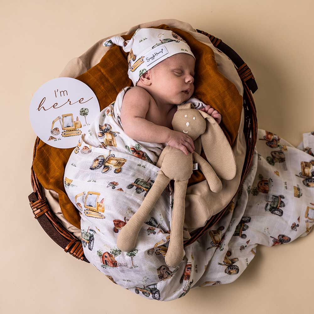 Diggers & Tractors Organic Muslin Wrap - Aster & Ruby