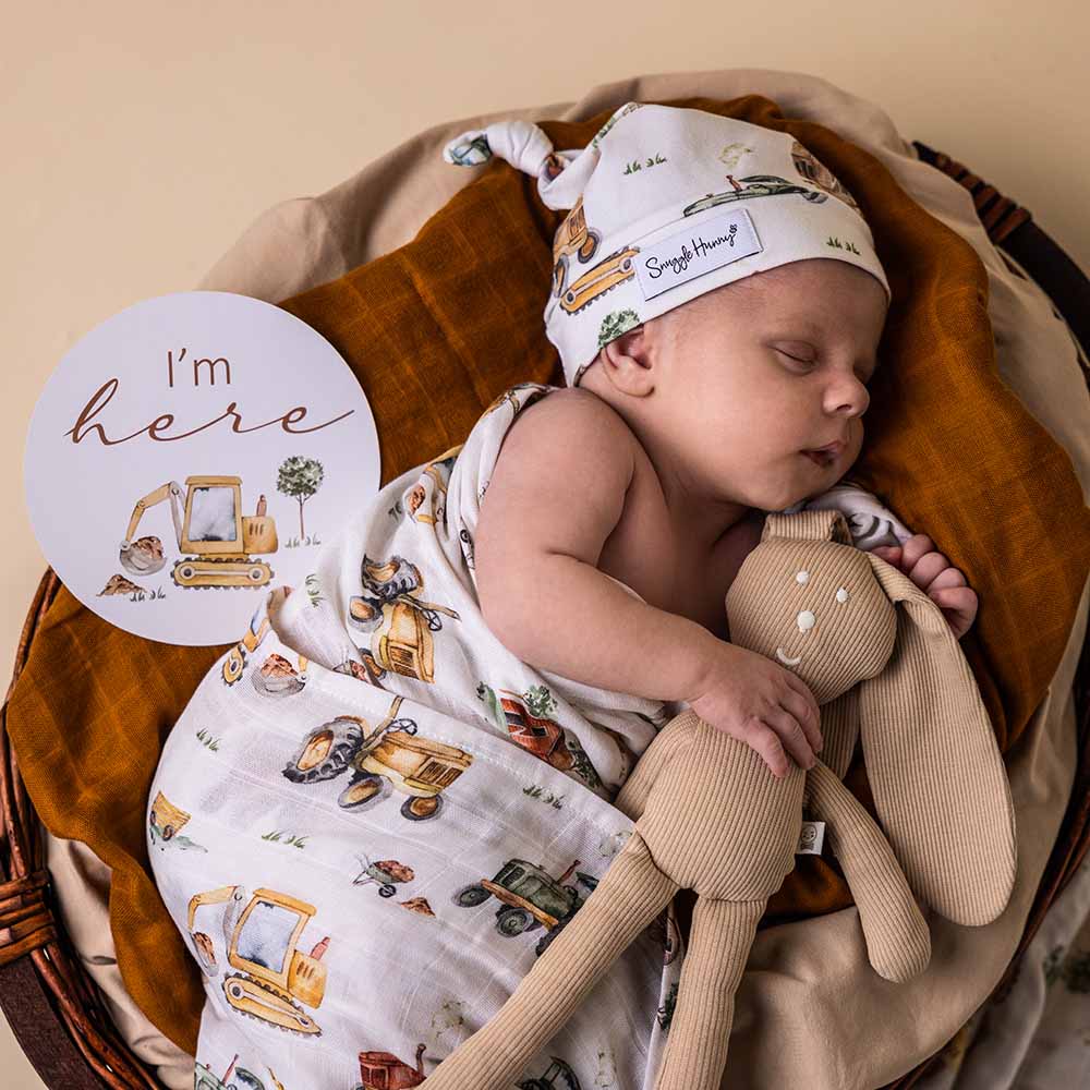 Diggers & Tractors Organic Muslin Wrap - Aster & Ruby