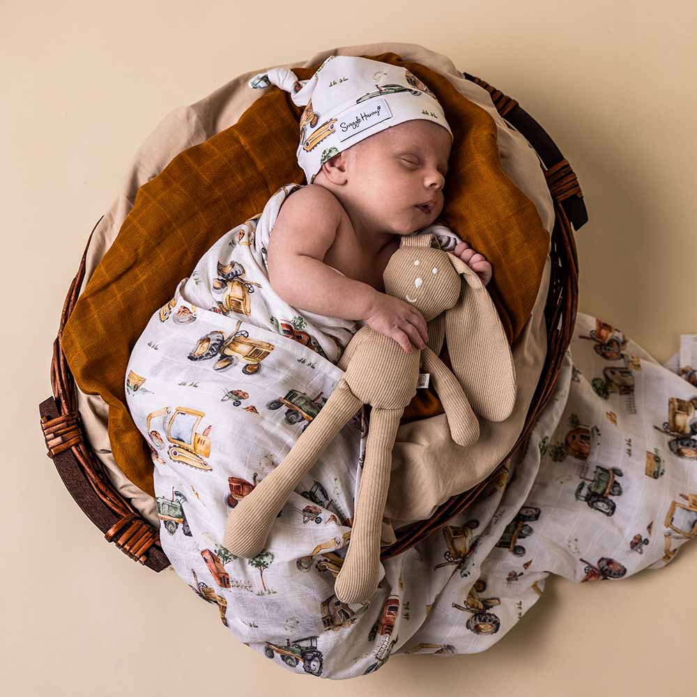 Diggers & Tractors Organic Muslin Wrap - Aster & Ruby