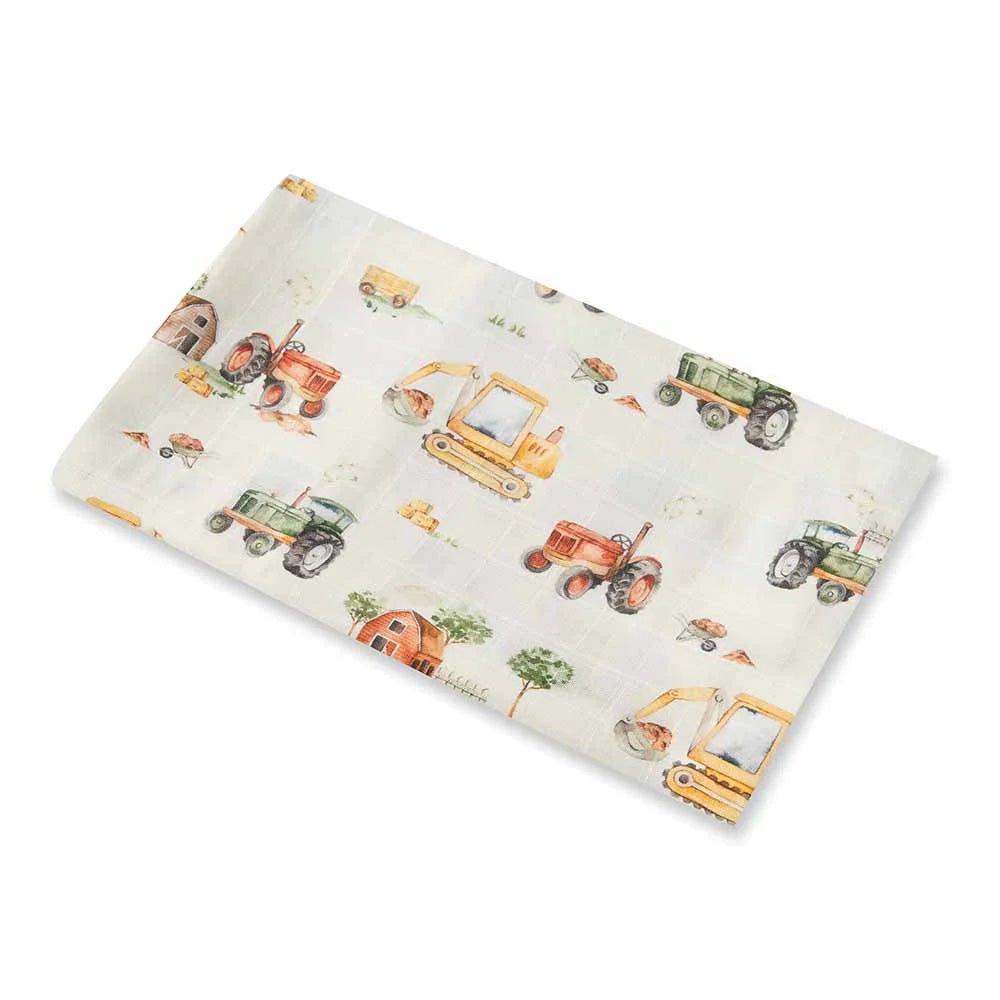 Diggers & Tractors Organic Muslin Wrap - Aster & Ruby
