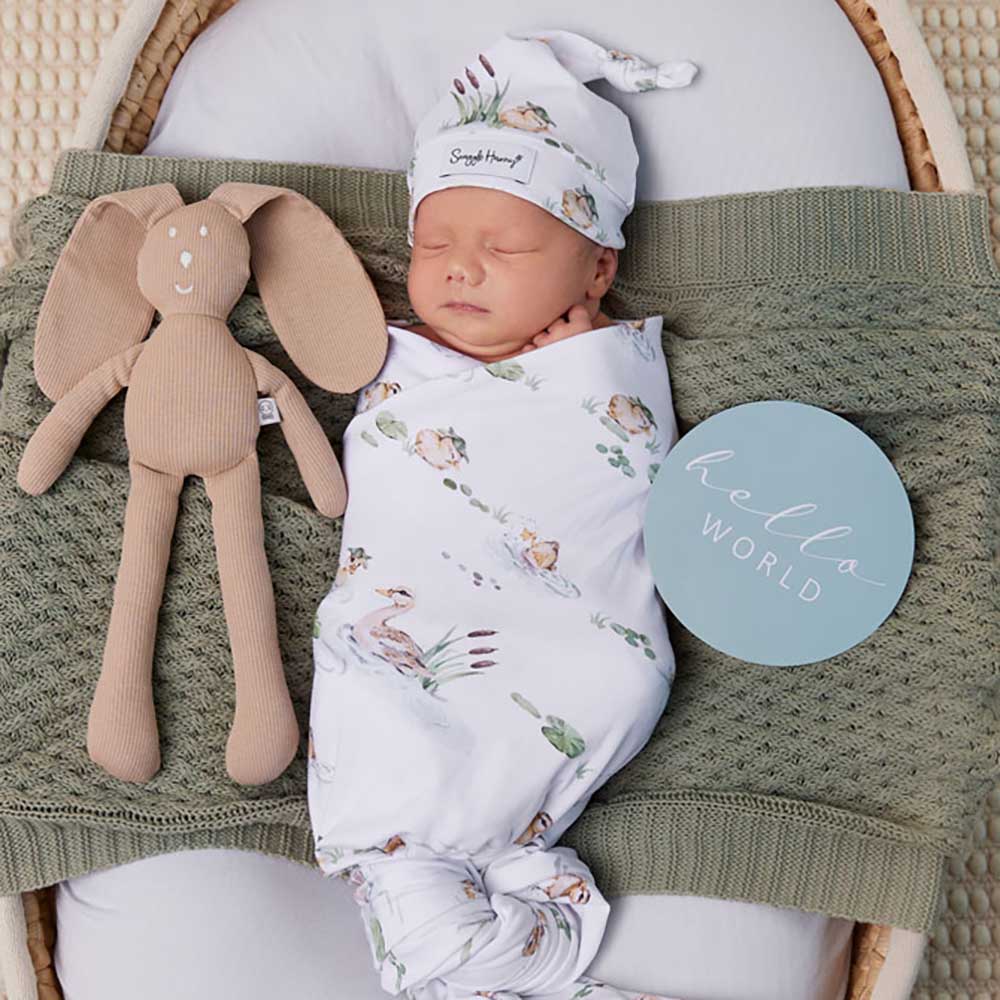 Duck Pond Organic Jersey Wrap & Beanie Set - Aster & Ruby