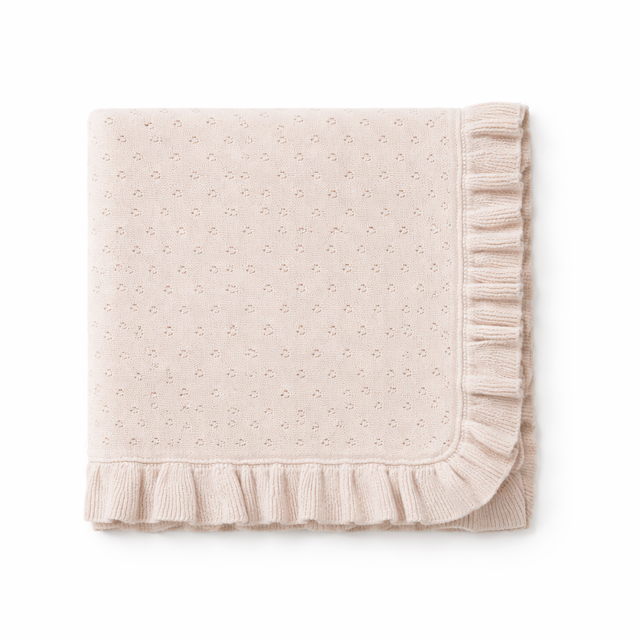 Oatmeal Ruffle Knit Blanket